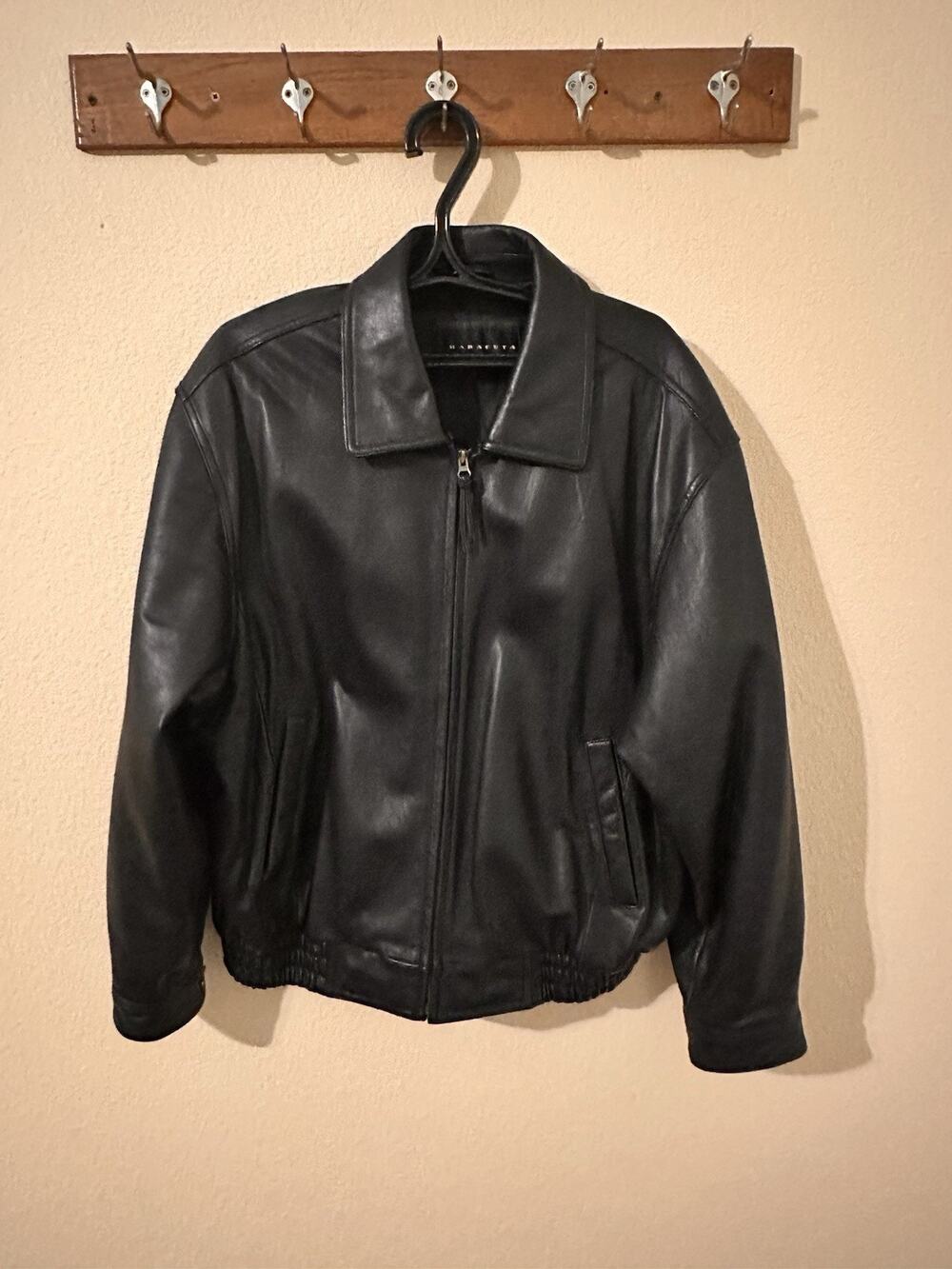Baracuta Mens Black Leather Bomber Jacket Size Large Vintage Perfect Condition